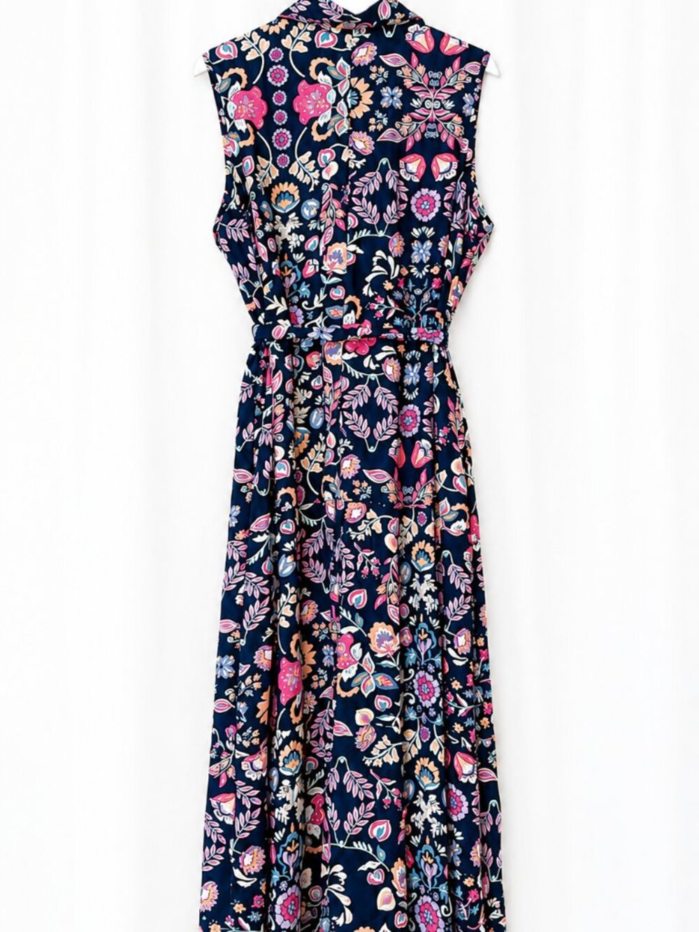 Croft & Barrow Floral Maxi Dress XL Navy Pink Sleeveless Tie Waist Cottagecore - Picture 4 of 5
